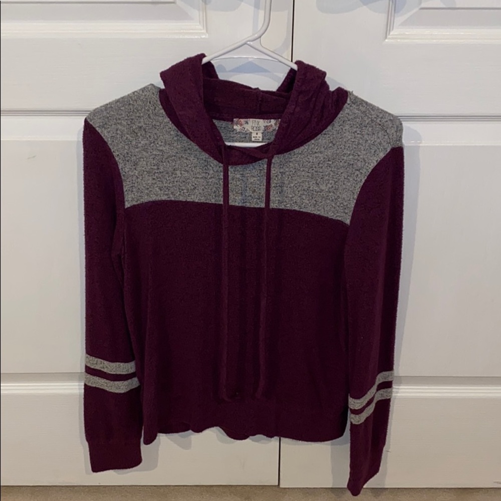 burgundy and grey sweatshirt